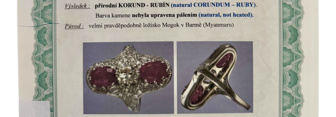 Certifikát barmských rubínů